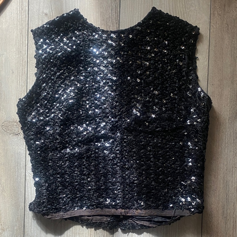 Vintage Black Sequin Sleeveless Party Top